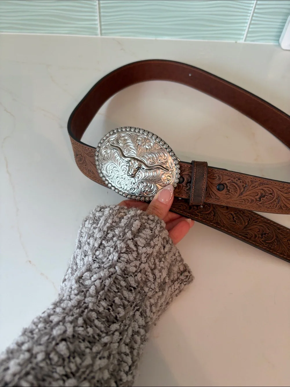Boot Barn brown tooled